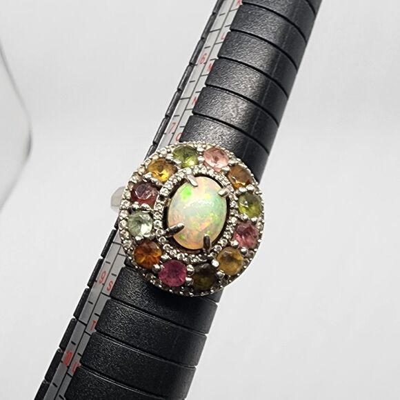 VTG 925 Sterling Silver Size 8 Authentic Carol Brodie Fire Opal Tourmaline Ring - Picture 8 of 14